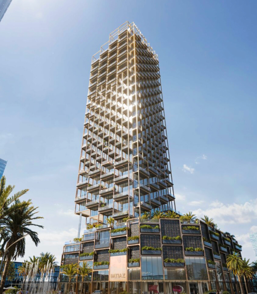 Symphony Tower Dubai UAE tower view upwards 